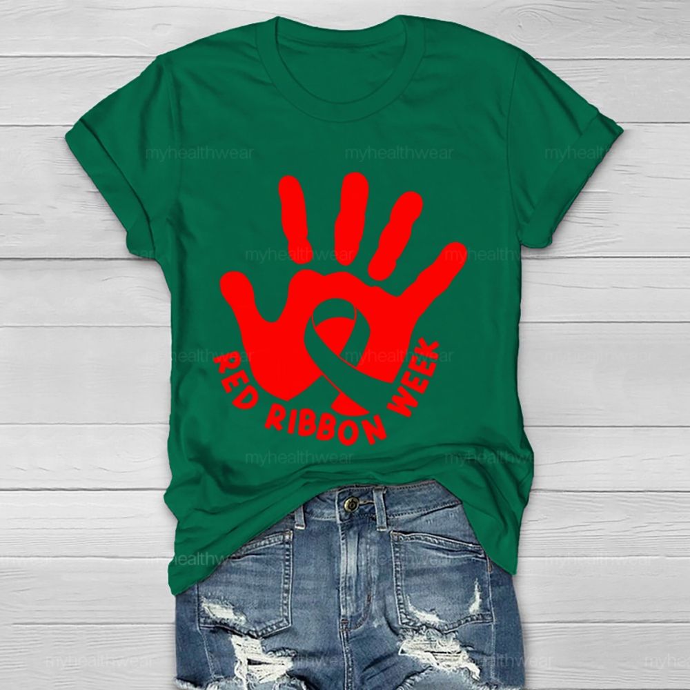 Red Ribbon Week Handprint Healthwear T-shirt