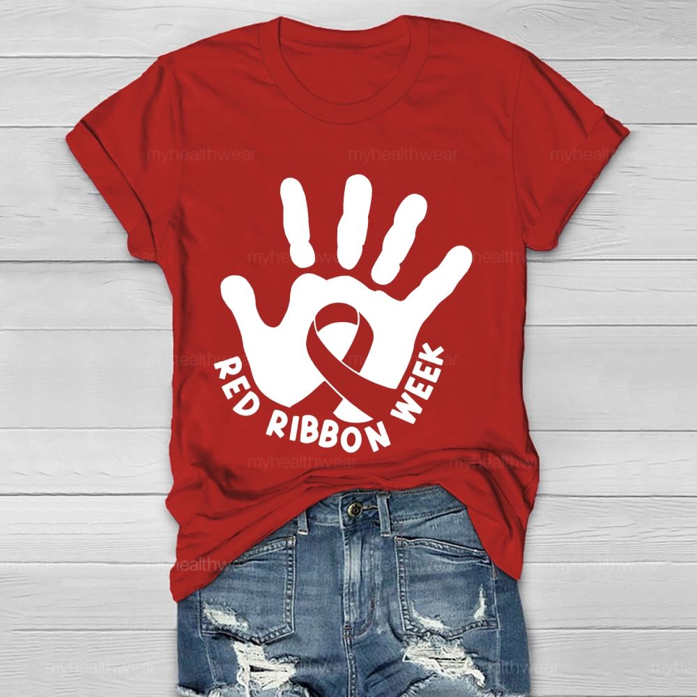 Red Ribbon Week Handprint Healthwear T-shirt