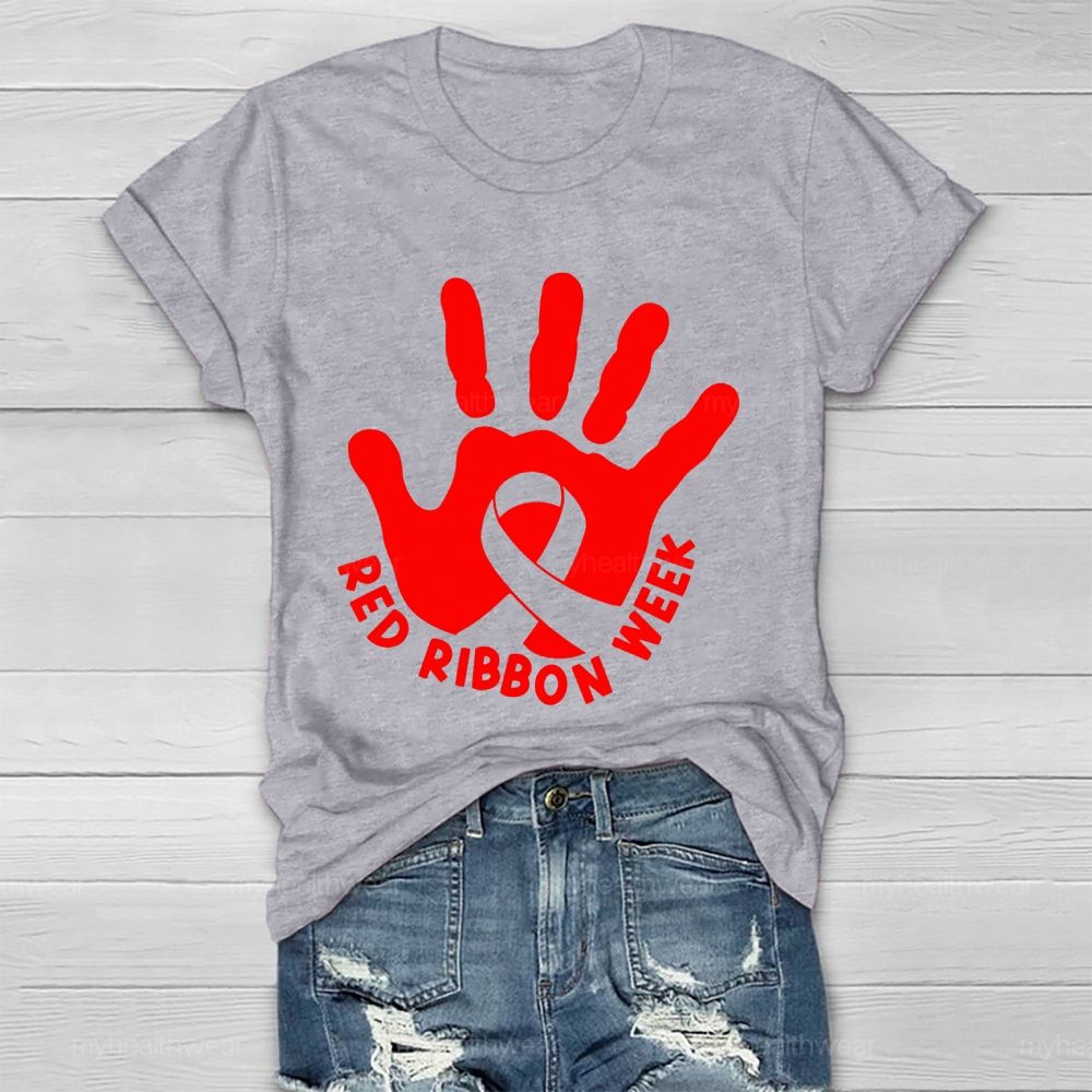 Red Ribbon Week Handprint Healthwear T-shirt