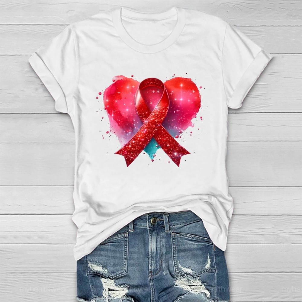 Red Ribbon Heart Healthwear T-shirt