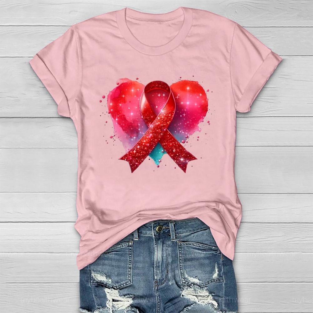 Red Ribbon Heart Healthwear T-shirt