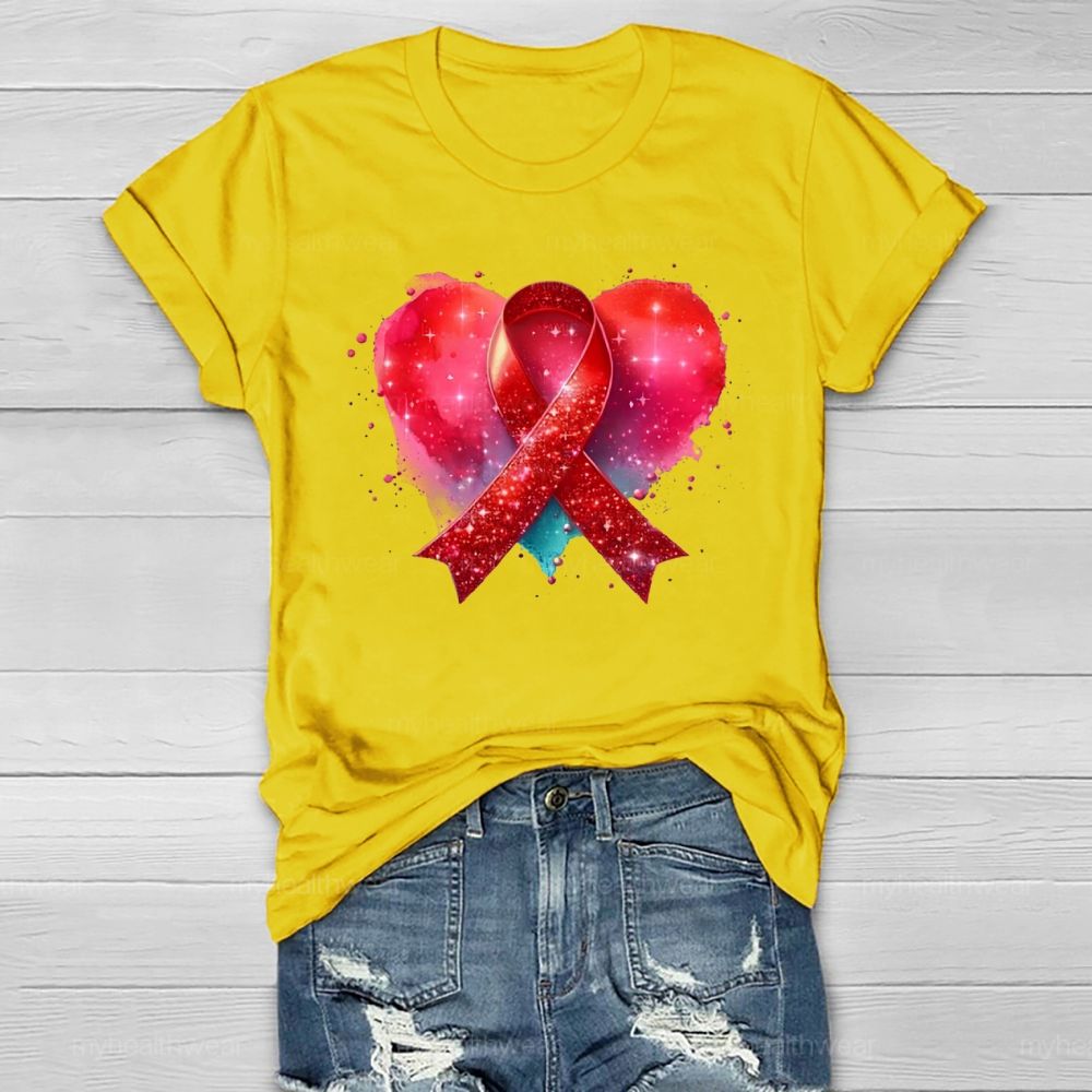 Red Ribbon Heart Healthwear T-shirt