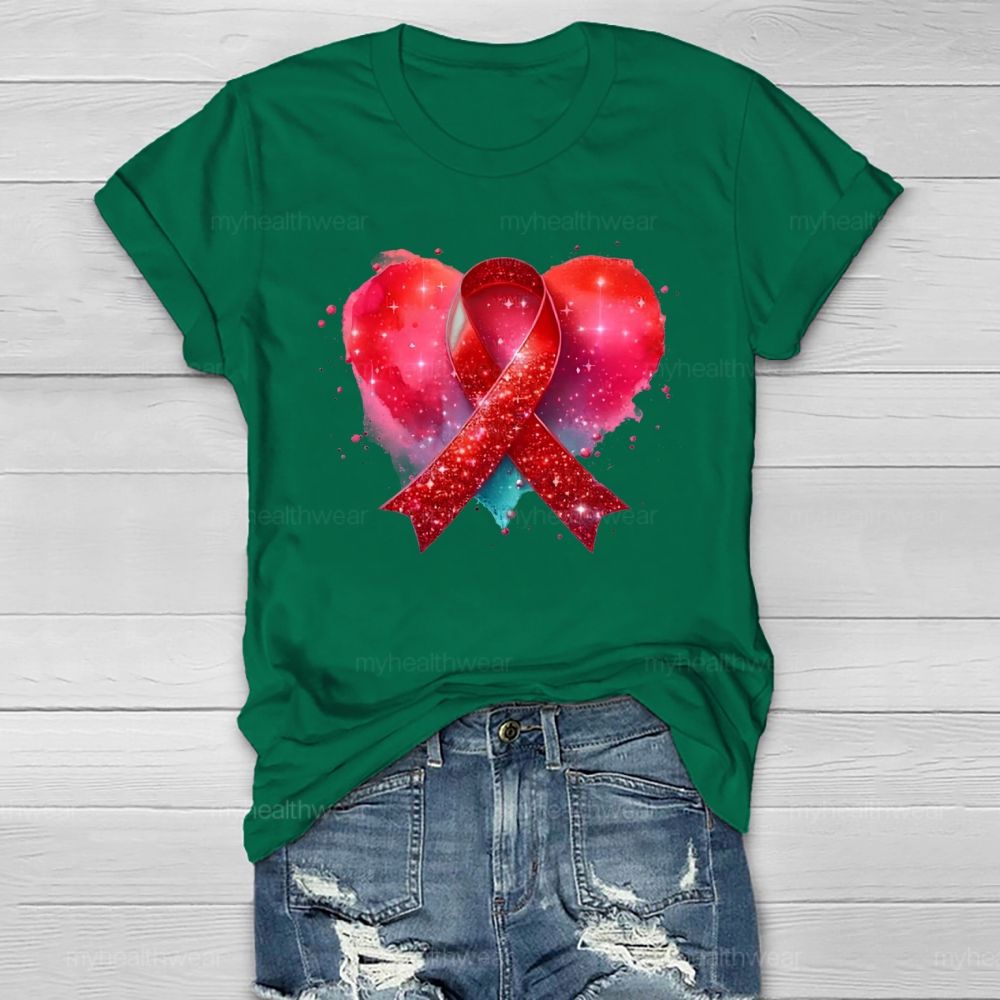 Red Ribbon Heart Healthwear T-shirt