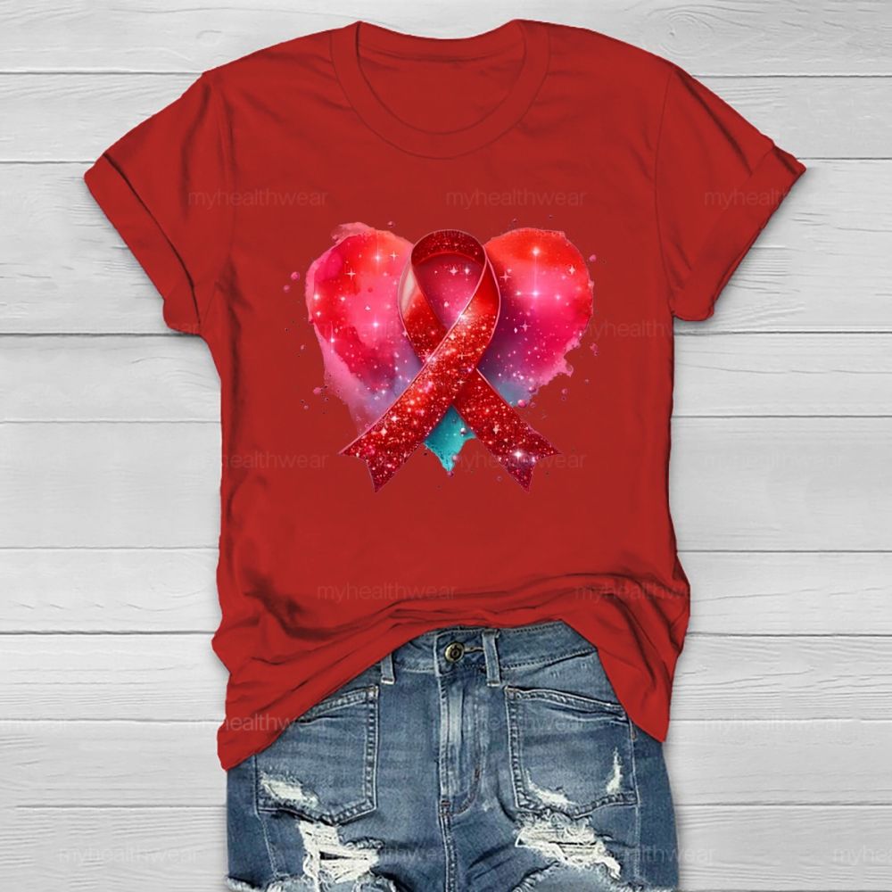 Red Ribbon Heart Healthwear T-shirt
