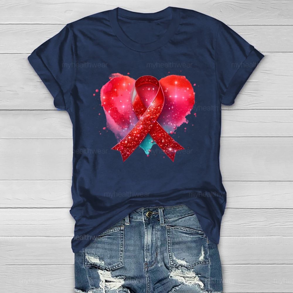Red Ribbon Heart Healthwear T-shirt
