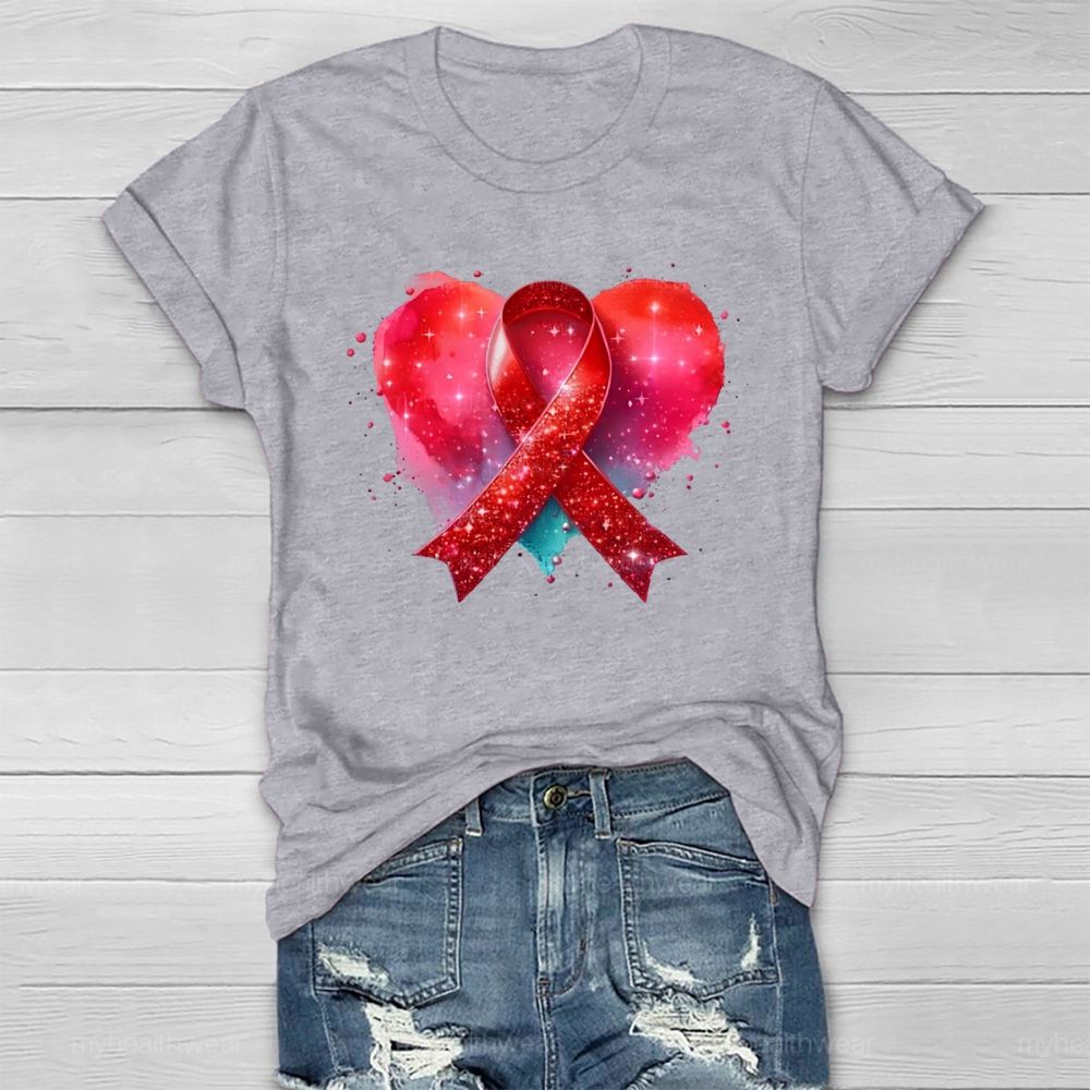 Red Ribbon Heart Healthwear T-shirt