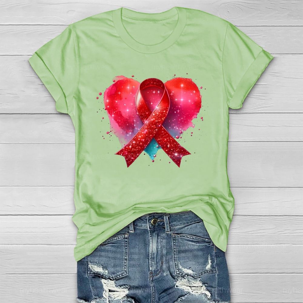 Red Ribbon Heart Healthwear T-shirt