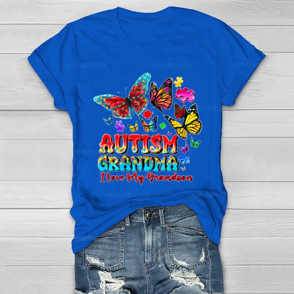 Butterfly Autism Grandma I Love My Grandson  Healthwear T-shirt