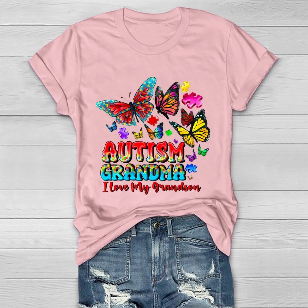 Butterfly Autism Grandma I Love My Grandson  Healthwear T-shirt