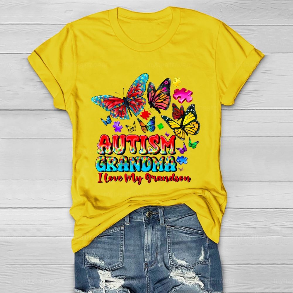 Butterfly Autism Grandma I Love My Grandson  Healthwear T-shirt