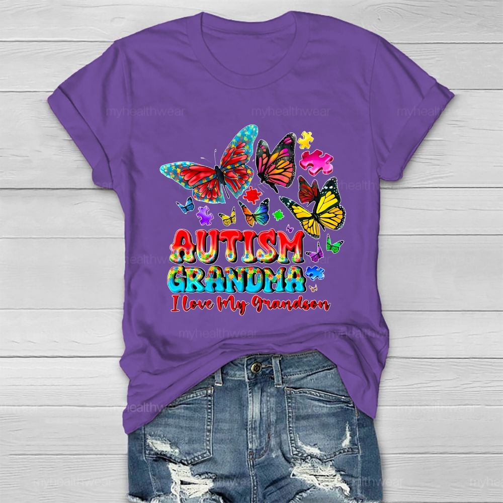 Butterfly Autism Grandma I Love My Grandson  Healthwear T-shirt