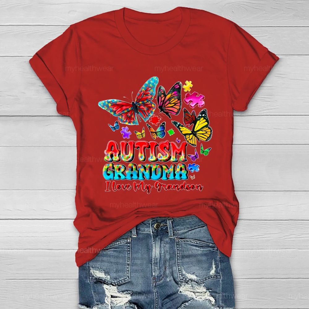 Butterfly Autism Grandma I Love My Grandson  Healthwear T-shirt