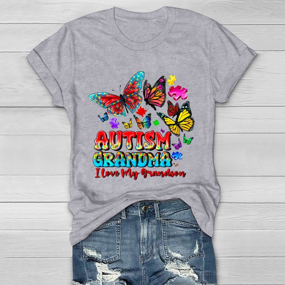 Butterfly Autism Grandma I Love My Grandson  Healthwear T-shirt