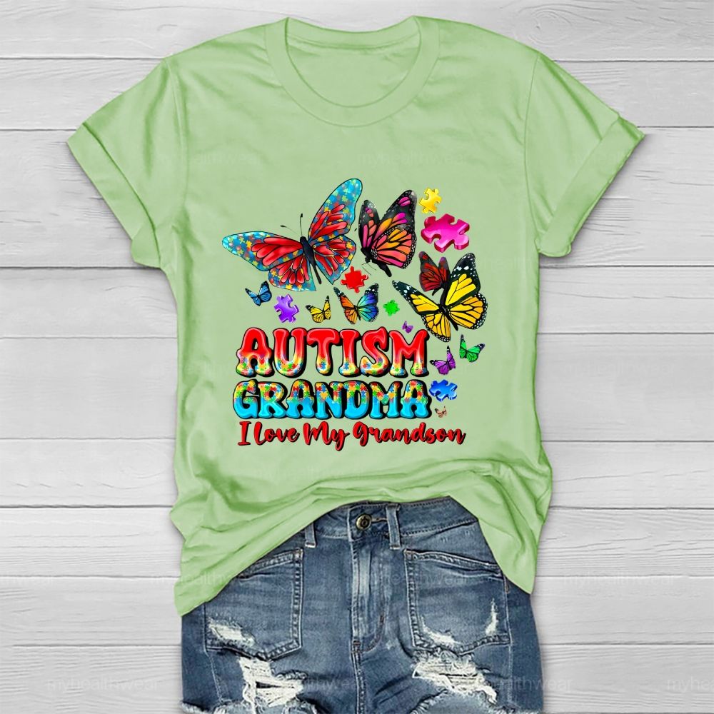 Butterfly Autism Grandma I Love My Grandson  Healthwear T-shirt