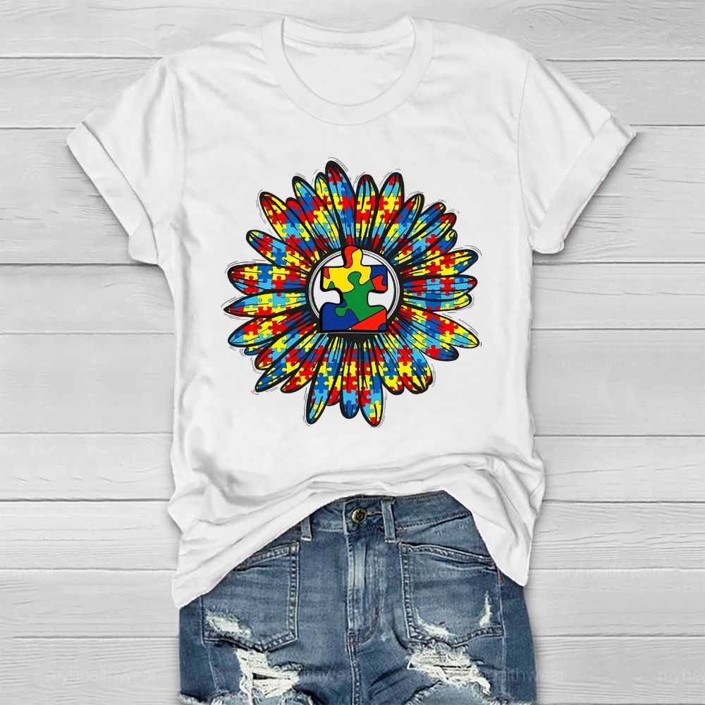 Autism Sunflower Colorful Puzzle Healthwear T-shirt