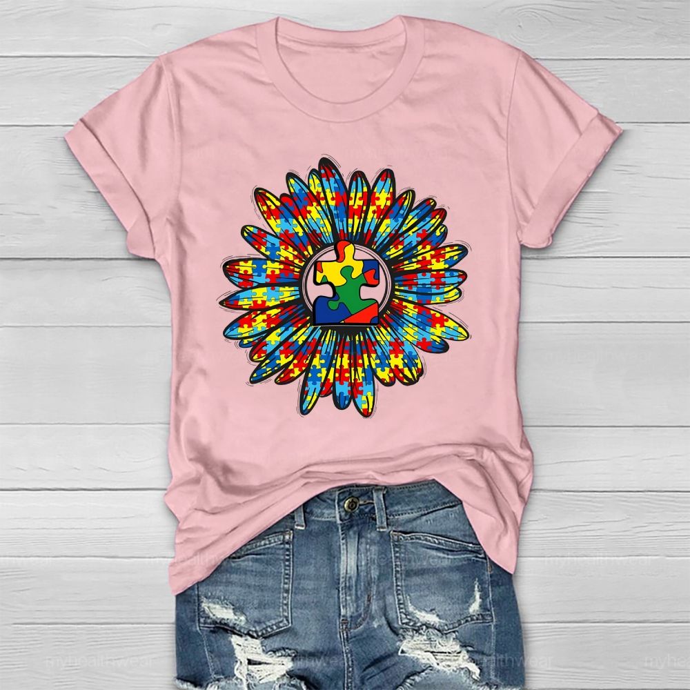 Autism Sunflower Colorful Puzzle Healthwear T-shirt