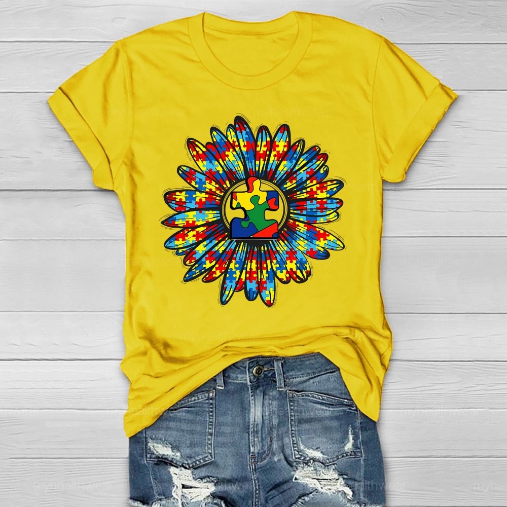 Autism Sunflower Colorful Puzzle Healthwear T-shirt