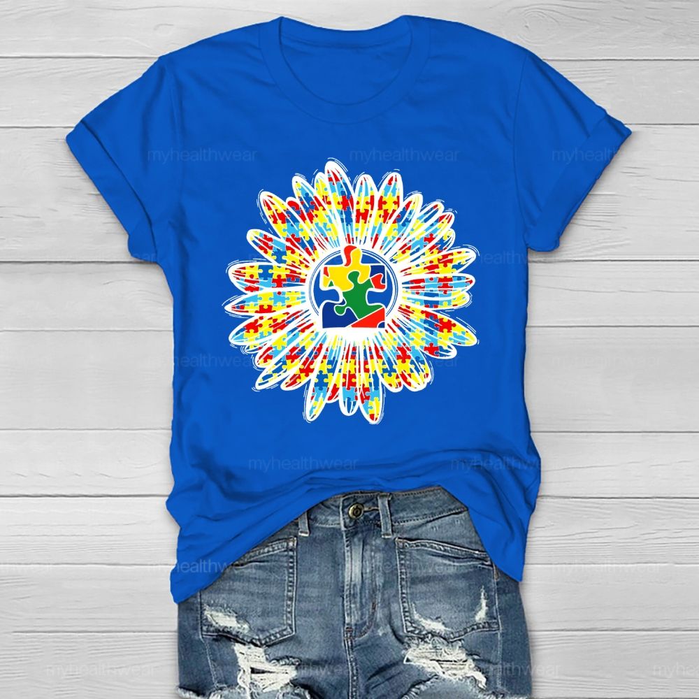 Autism Sunflower Colorful Puzzle Healthwear T-shirt