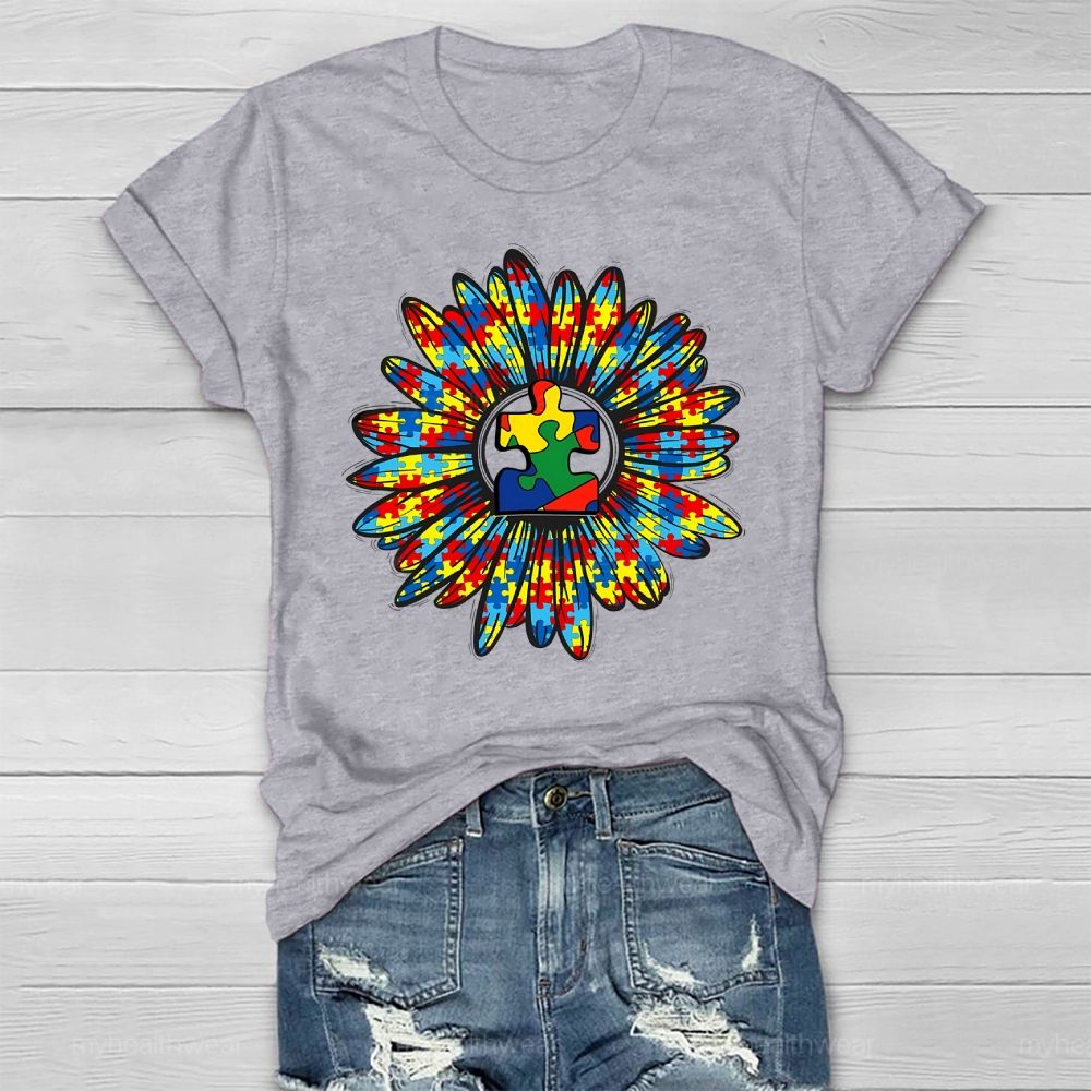 Autism Sunflower Colorful Puzzle Healthwear T-shirt