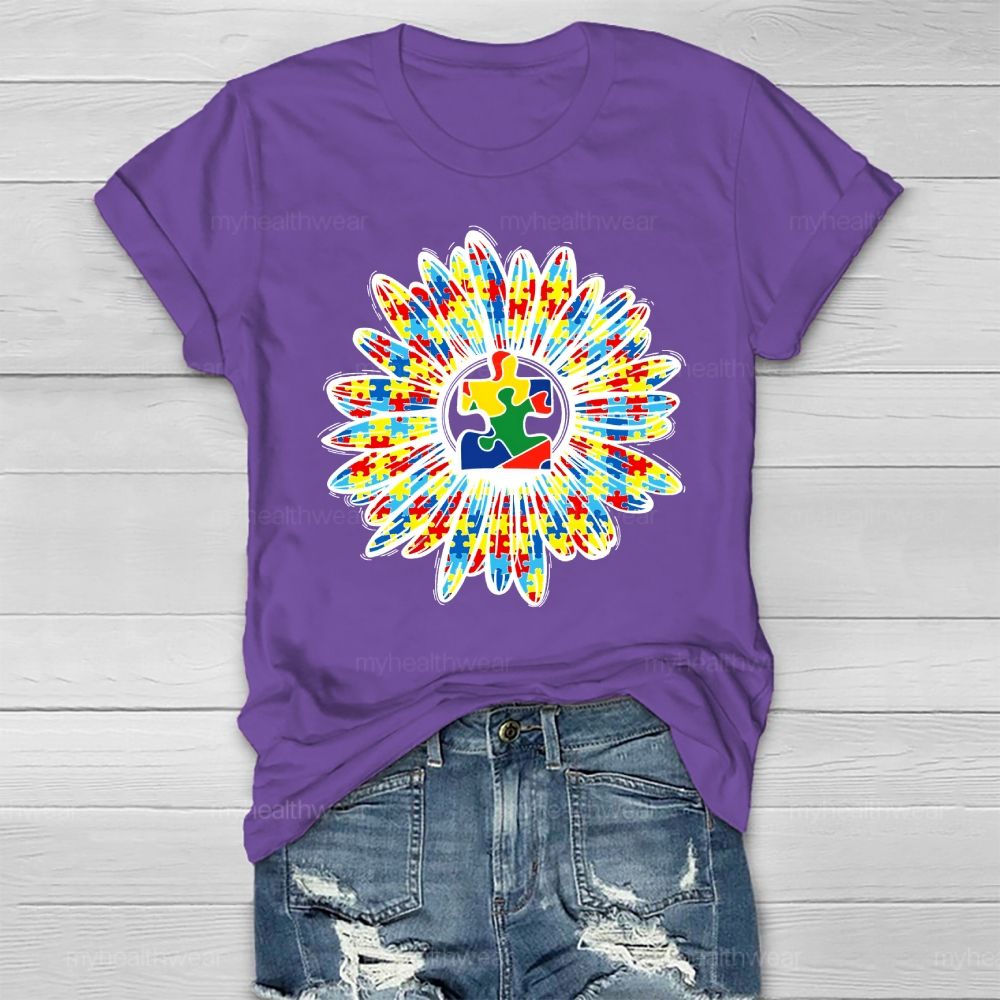 Autism Sunflower Colorful Puzzle Healthwear T-shirt