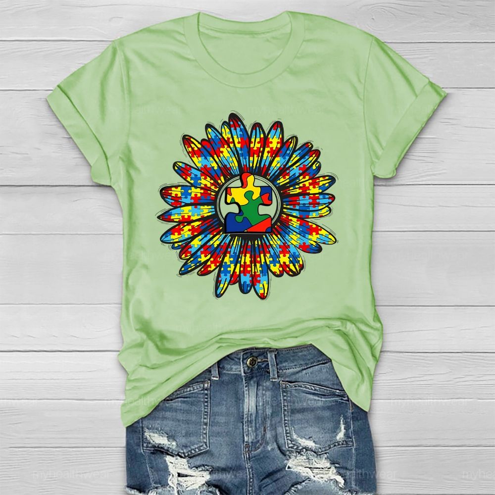 Autism Sunflower Colorful Puzzle Healthwear T-shirt