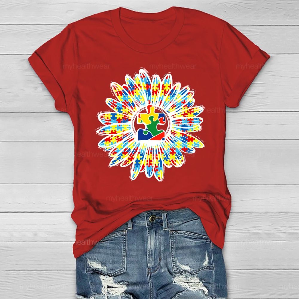 Autism Sunflower Colorful Puzzle Healthwear T-shirt