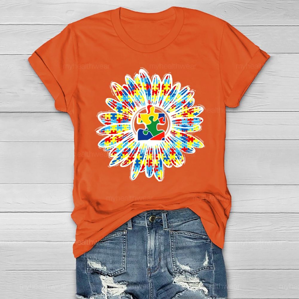 Autism Sunflower Colorful Puzzle Healthwear T-shirt