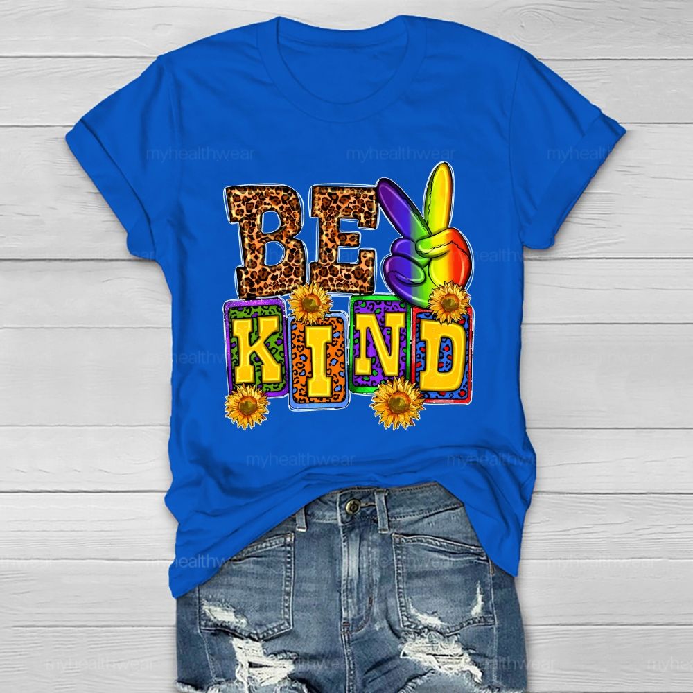 Be Kind Leopard Print Letters Healthwear T-shirt