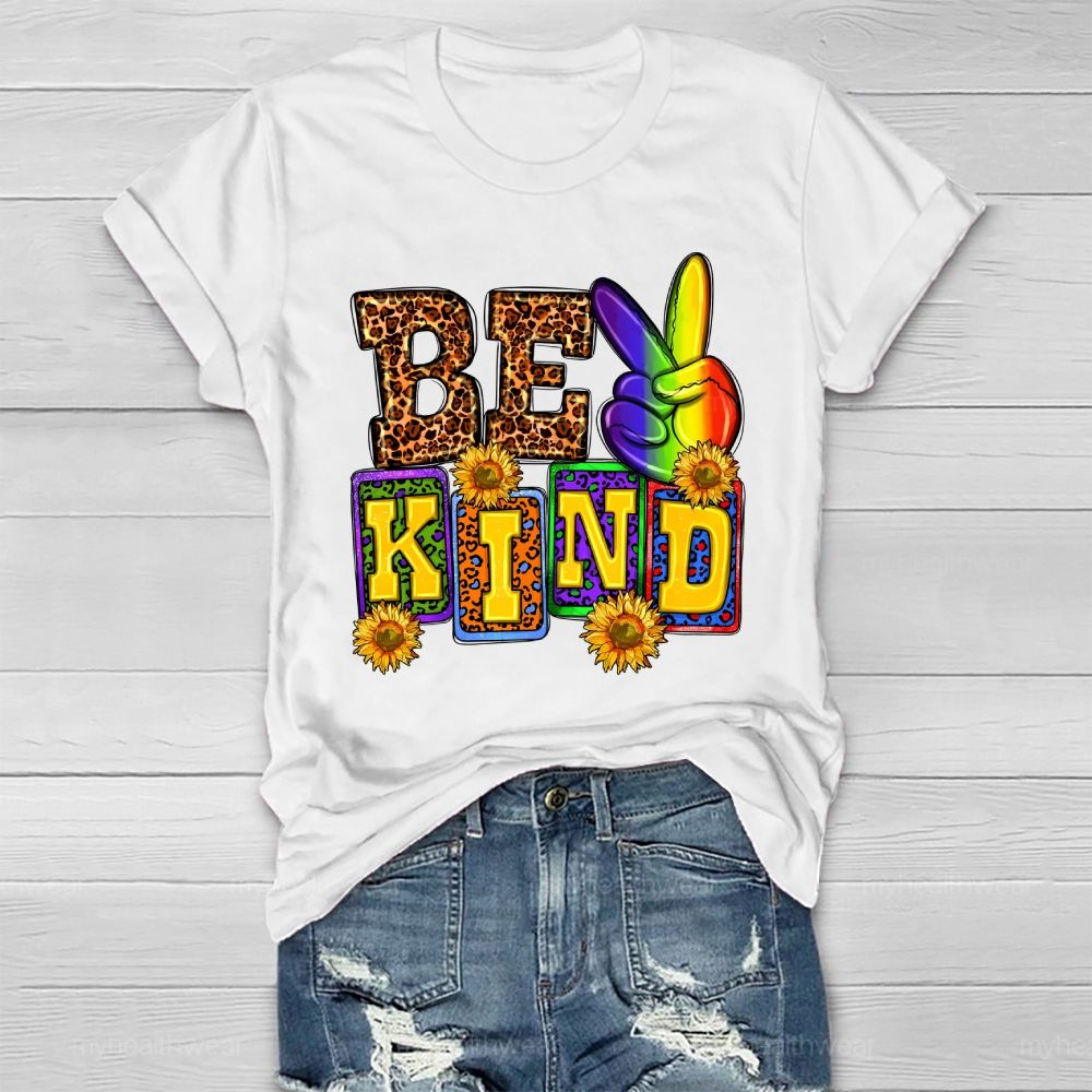 Be Kind Leopard Print Letters Healthwear T-shirt