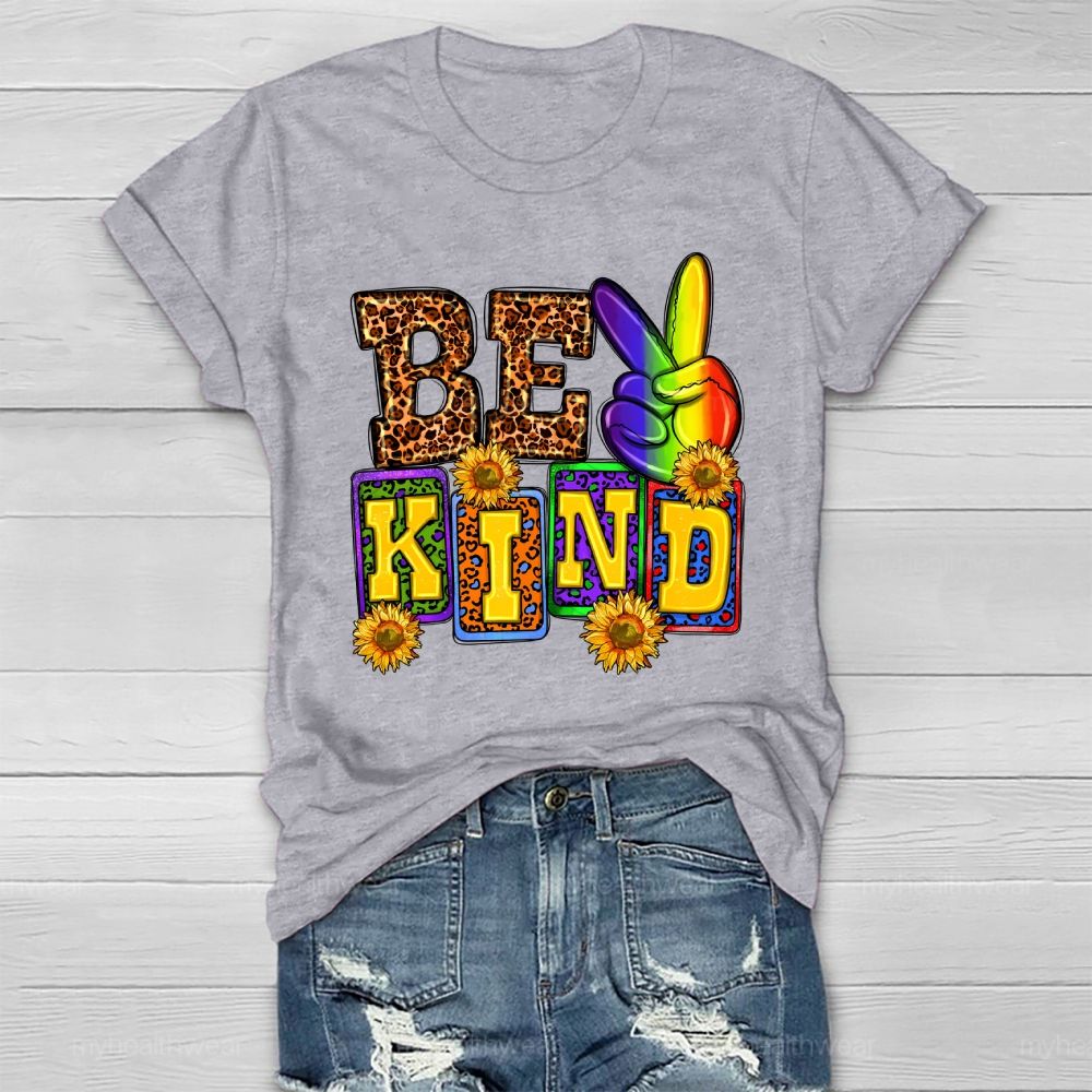 Be Kind Leopard Print Letters Healthwear T-shirt