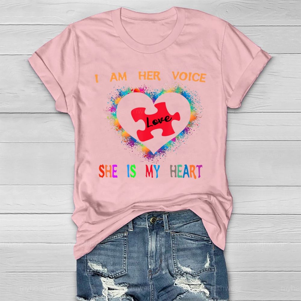 I Am Her Voice She Is My Heart Autism  Healthwear T-shirt