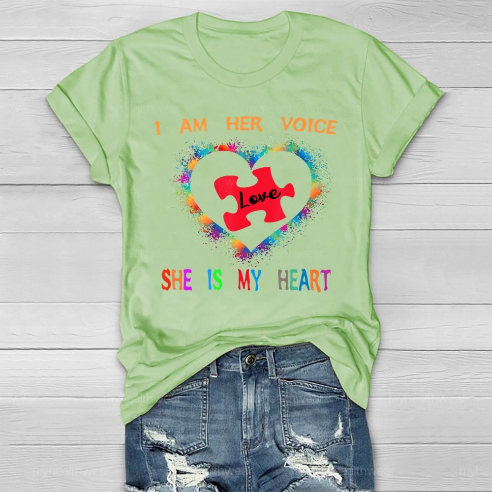 I Am Her Voice She Is My Heart Autism  Healthwear T-shirt