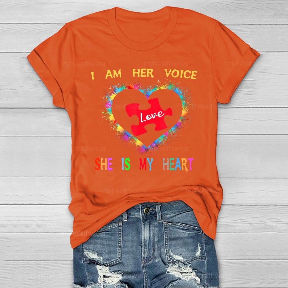 I Am Her Voice She Is My Heart Autism  Healthwear T-shirt