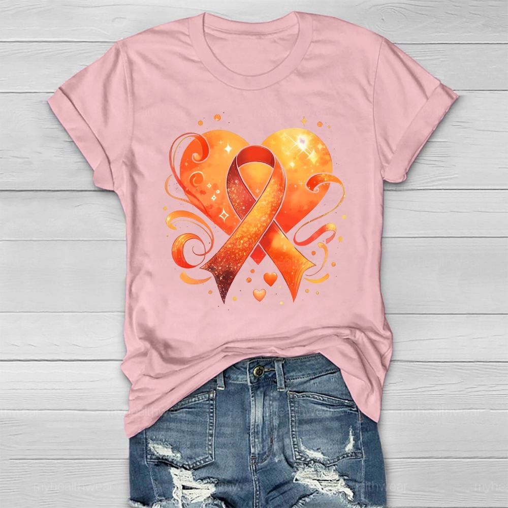 Orange Ribbon Heart Healthwear T-shirt