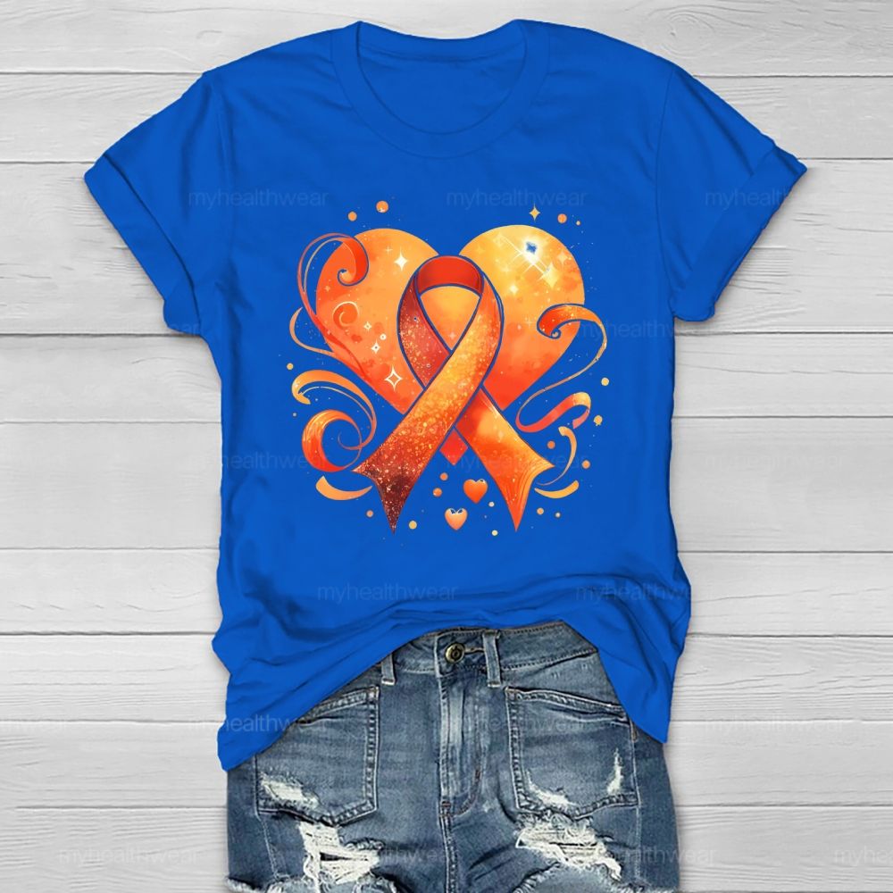Orange Ribbon Heart Healthwear T-shirt