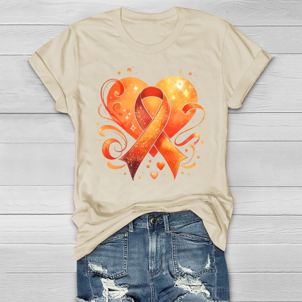 Orange Ribbon Heart Healthwear T-shirt