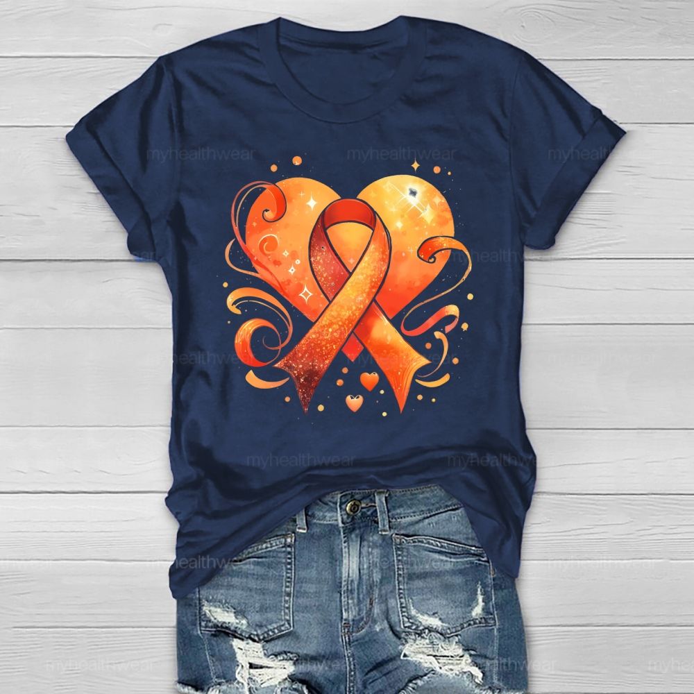 Orange Ribbon Heart Healthwear T-shirt