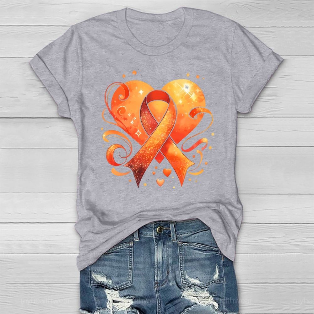 Orange Ribbon Heart Healthwear T-shirt