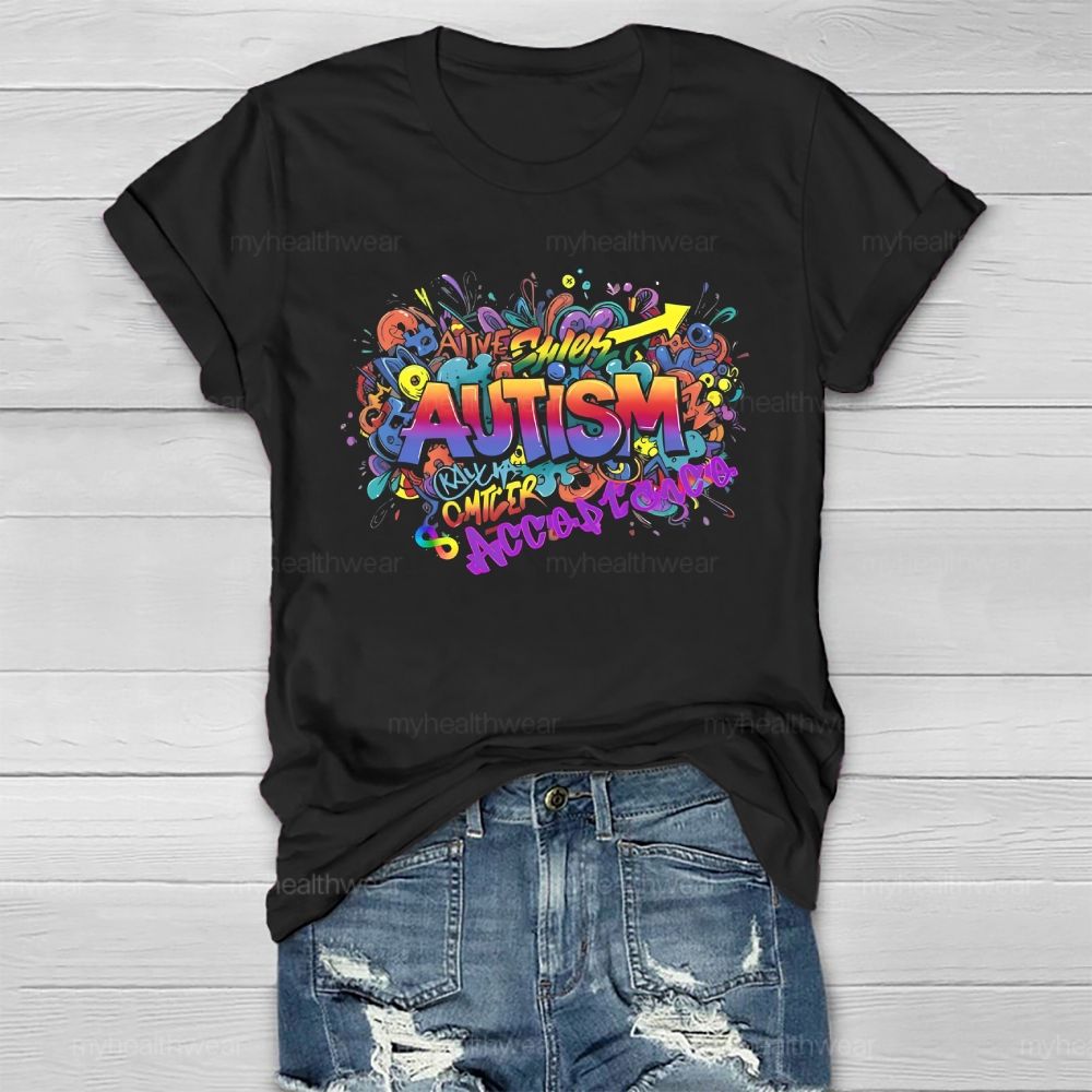 Autism Acceptance Colorful Letters Healthwear T-shirt