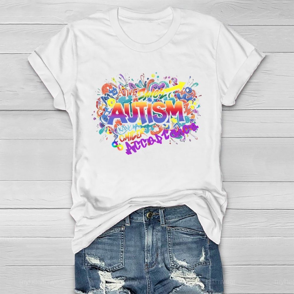Autism Acceptance Colorful Letters Healthwear T-shirt