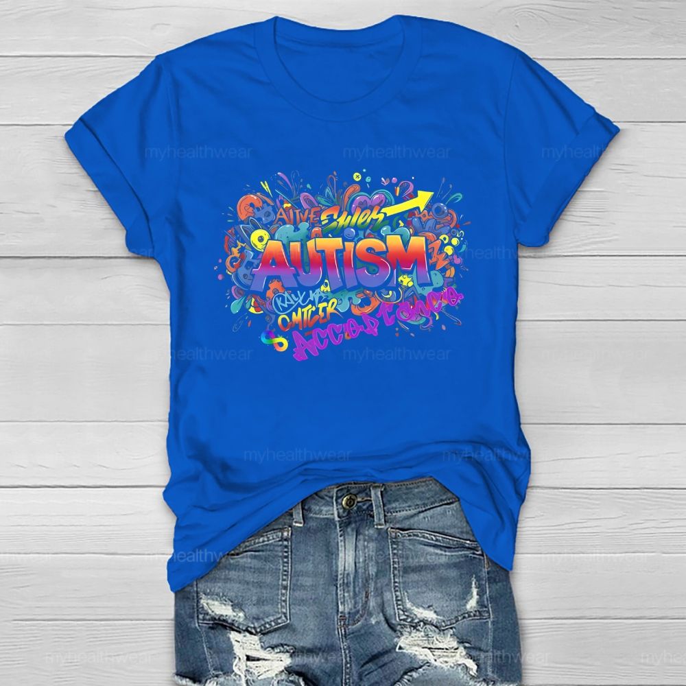Autism Acceptance Colorful Letters Healthwear T-shirt