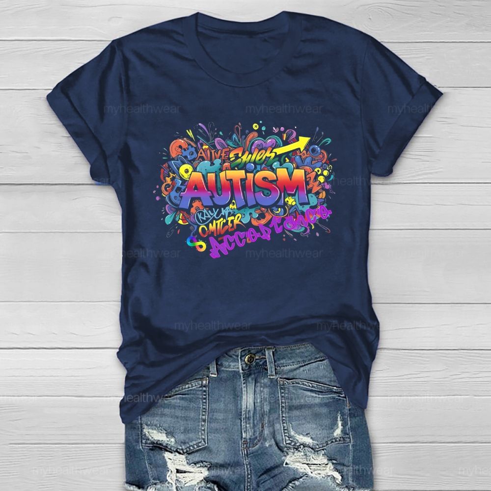 Autism Acceptance Colorful Letters Healthwear T-shirt