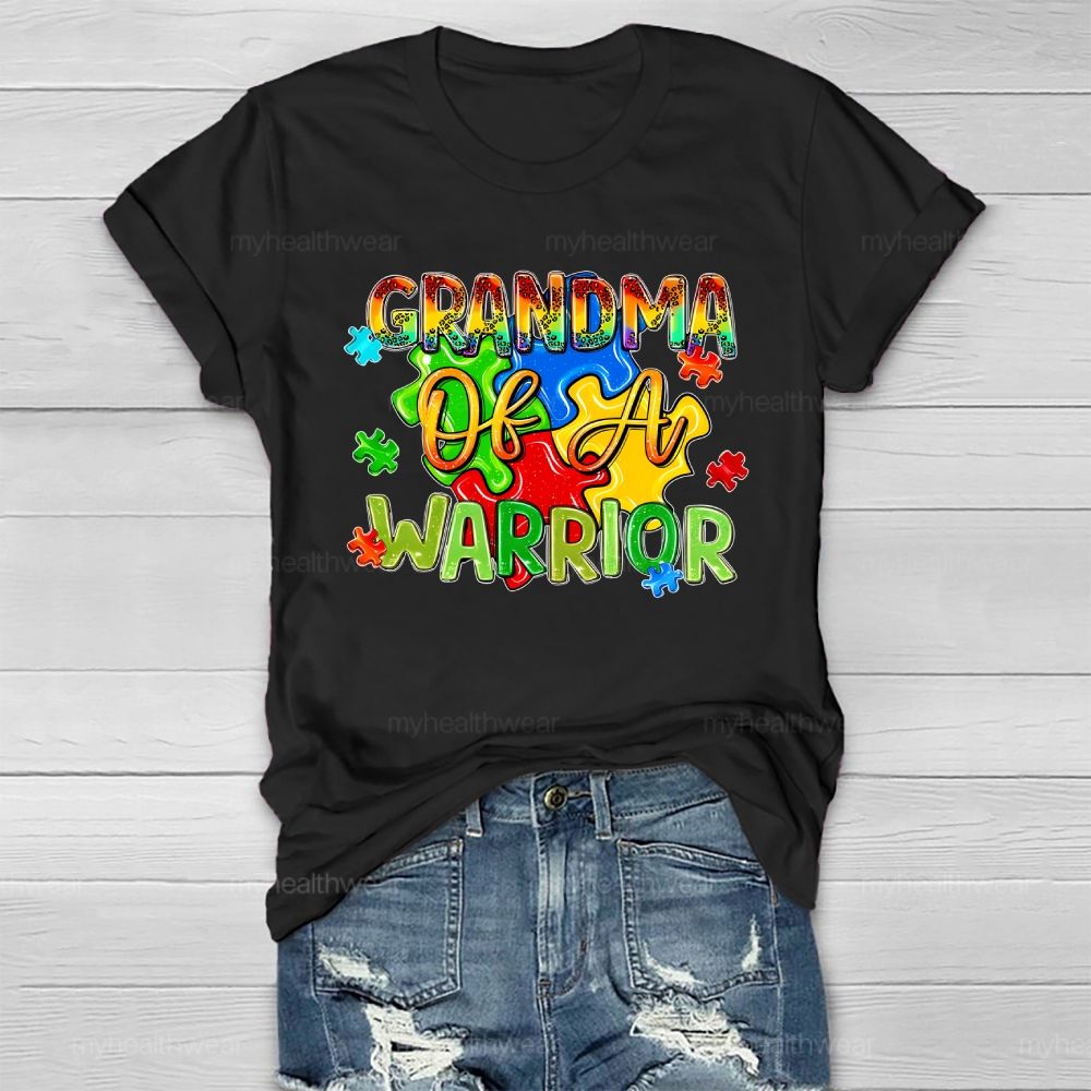 Grandma Of A Warrior  Puzzle Pieces Healthwear T-shirt