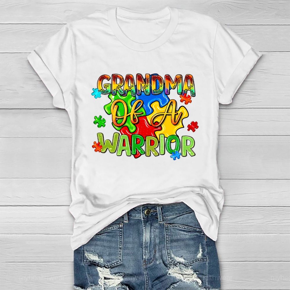 Grandma Of A Warrior  Puzzle Pieces Healthwear T-shirt