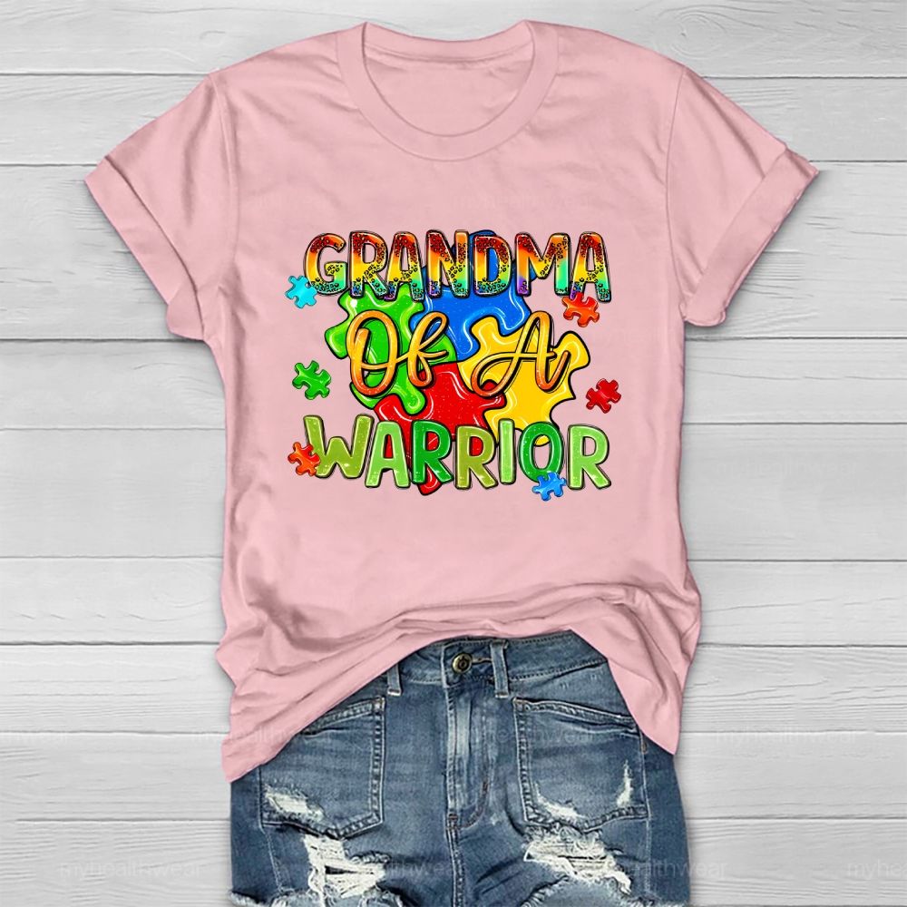 Grandma Of A Warrior  Puzzle Pieces Healthwear T-shirt