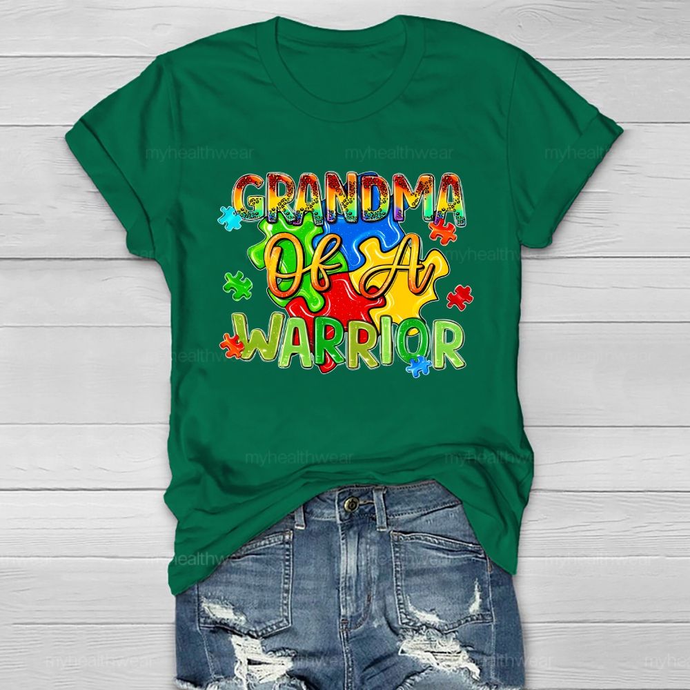 Grandma Of A Warrior  Puzzle Pieces Healthwear T-shirt