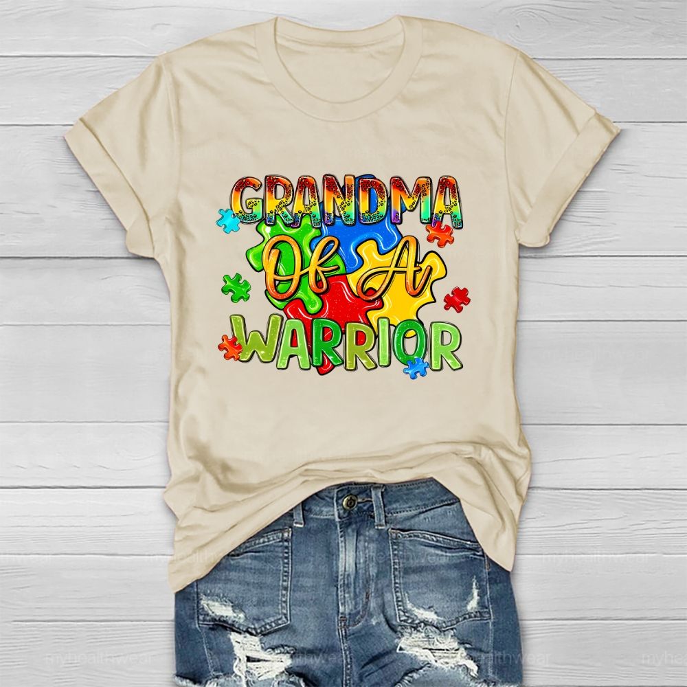 Grandma Of A Warrior  Puzzle Pieces Healthwear T-shirt