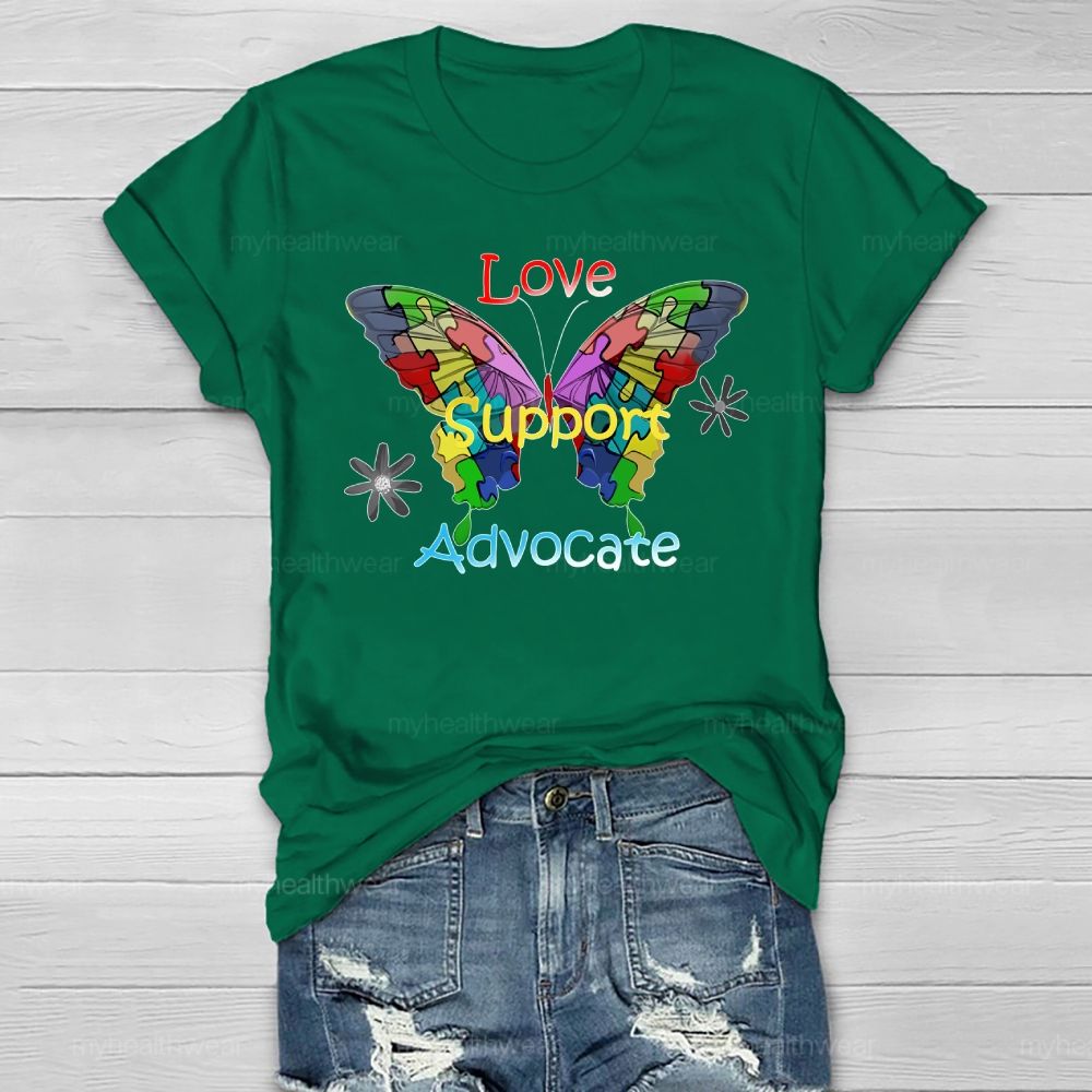 Love Support Advocate Puzzle Butterfly Healthwear T-shirt