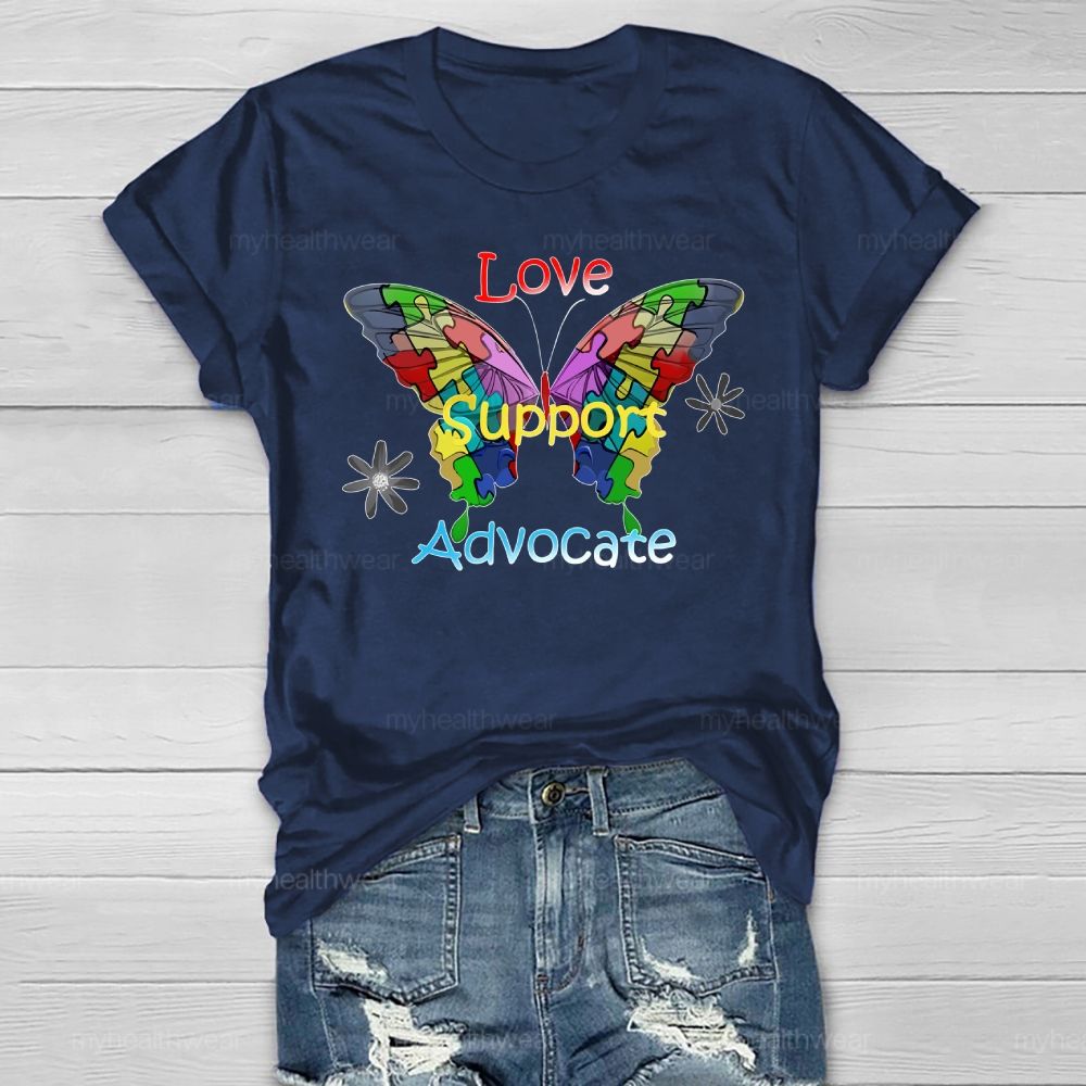 Love Support Advocate Puzzle Butterfly Healthwear T-shirt