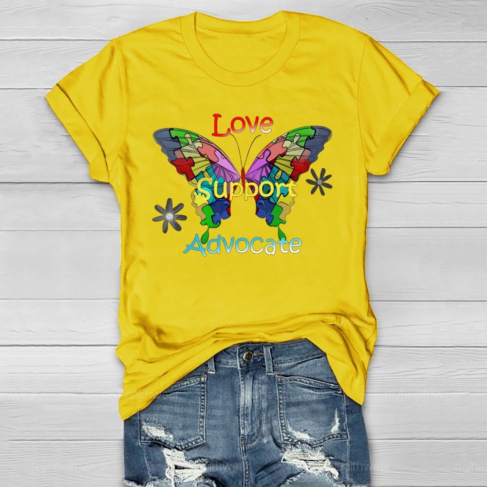 Love Support Advocate Puzzle Butterfly Healthwear T-shirt